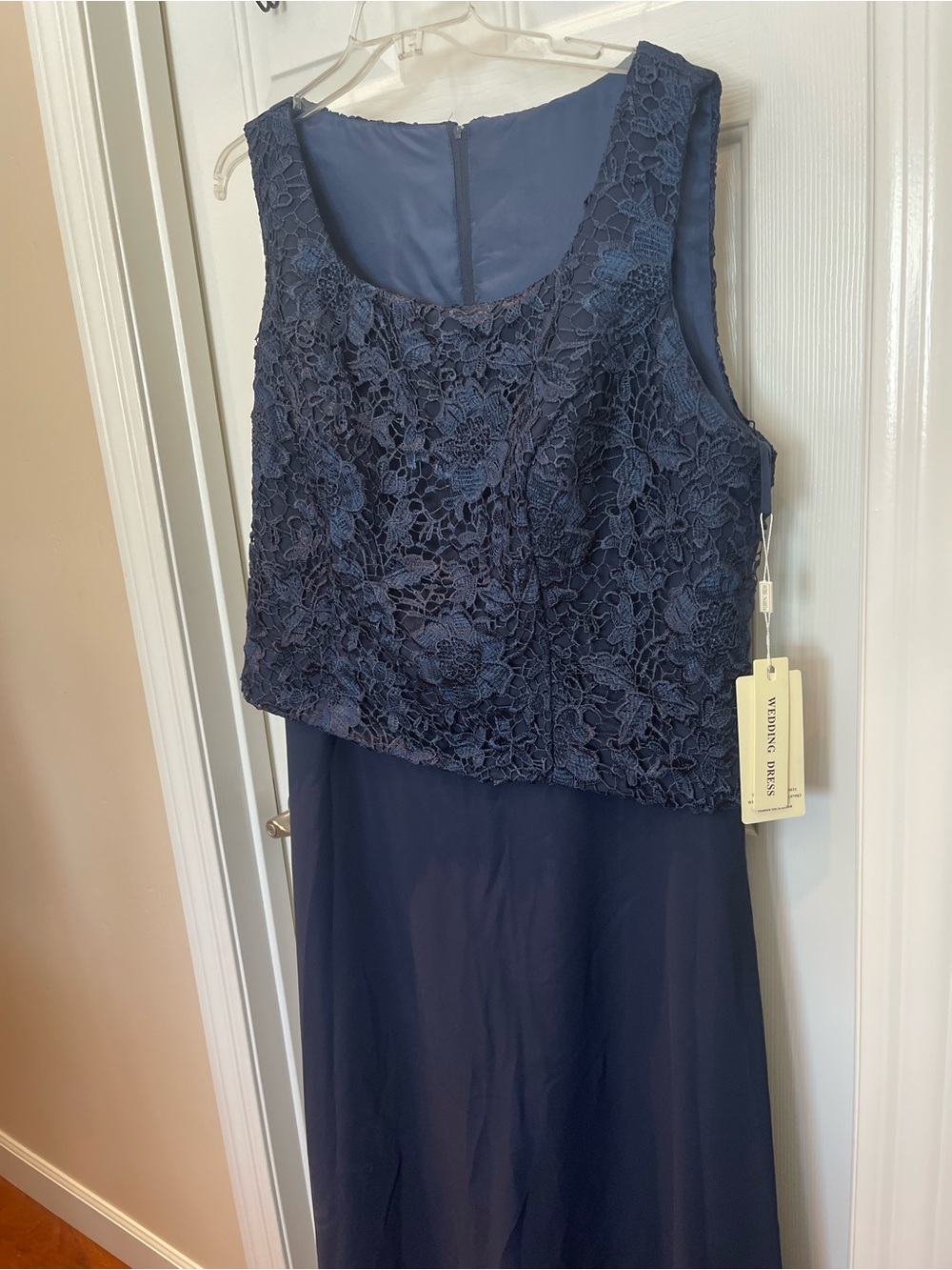 Plus Size Navy Lace Bodice Evening Dress - Picture 8 of 10